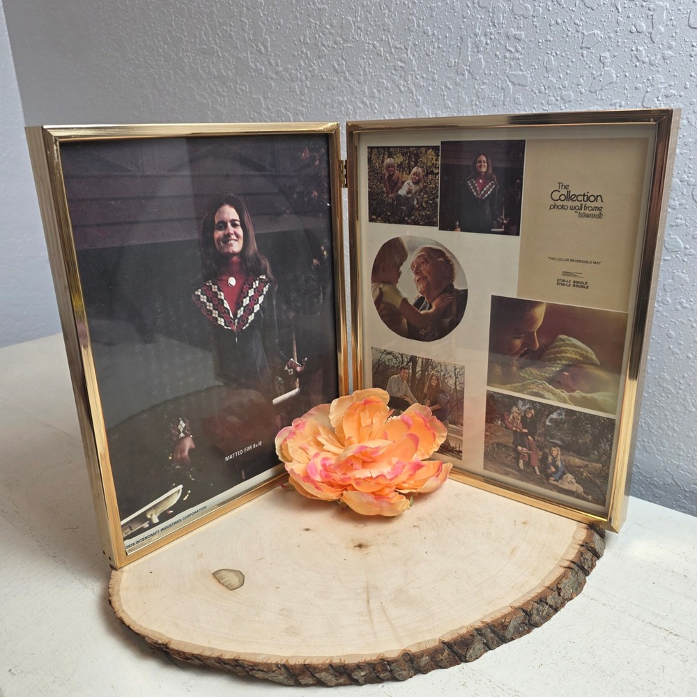 Vintage 1978 Intercraft Gold Double Folding Photo Frame 2730-L2 The Collection